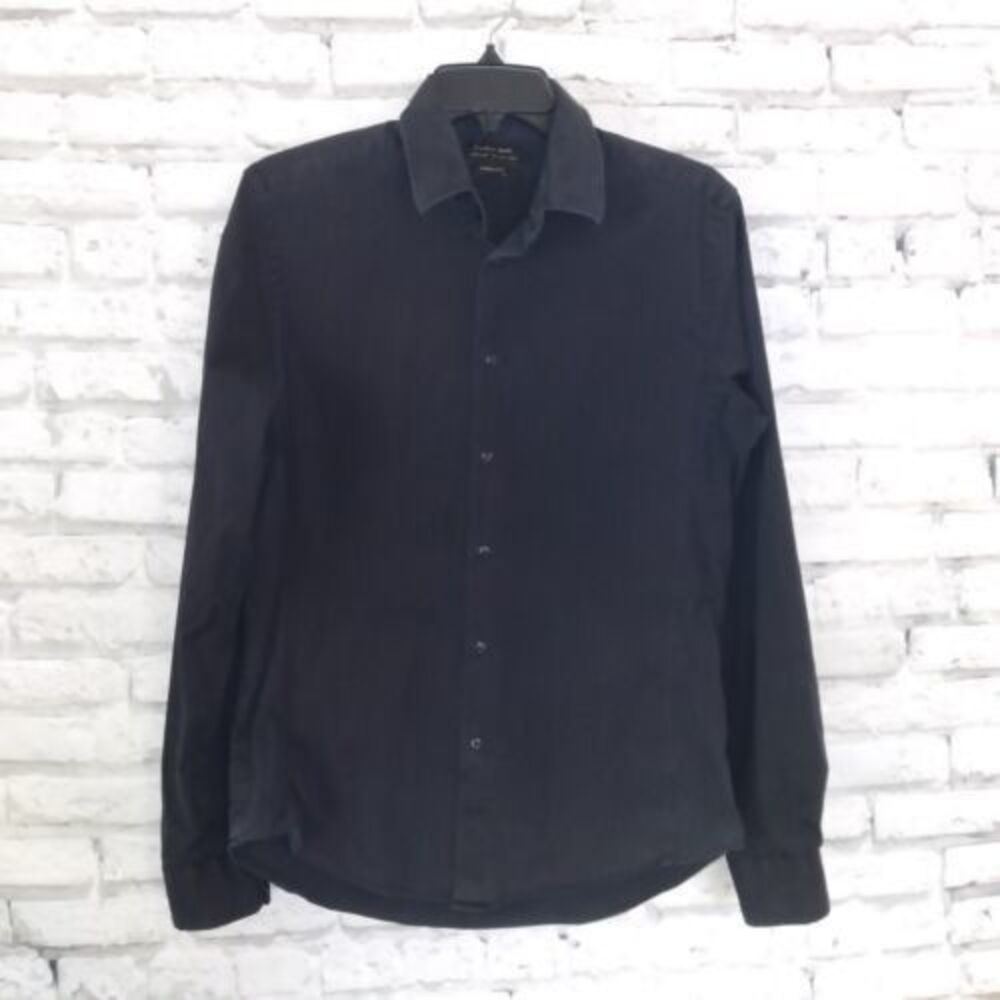 Zara Man Shirt Mens Large Black Long Sleeve Super Slim Fit Button Down Preppy